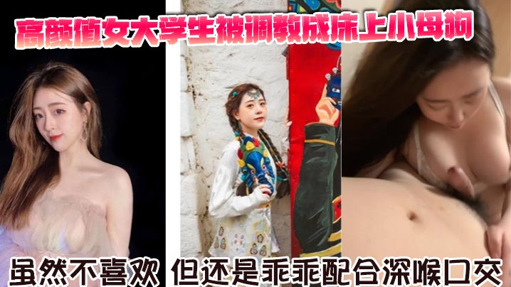 高颜值女大学生被调教成床上小母狗。虽然不喜欢，但还是乖乖配合深喉口交。舌舔骑乘坐在胸脯上男友的JB，海报剧照