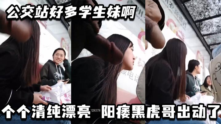 公交站好多学生妹啊个个清纯漂亮 阳痿黑虎哥出动了